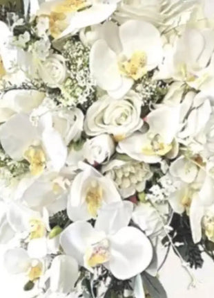 Cascading  White Bridal Bouquet with Rose, Orchid image 7