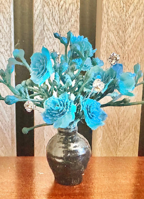 Flower fridge magnet gift wedding favour in Teal blue with black pot image 1