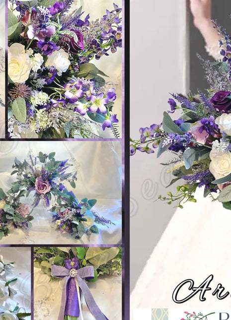 Scottish wildflowers, thistle  Bridal Bouquet Wedding Flowers lilac & purples image 1