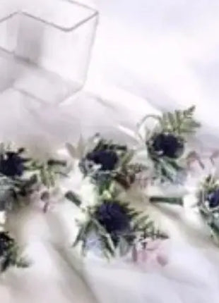 Scottish silk thistle bridal bouquet in mauve pink, ivory rose package 18pc image 4