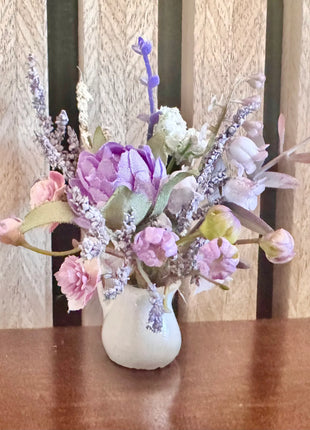 Flower fridge magnet gift wedding favour in lilacs with white ceramic jug vase image 2