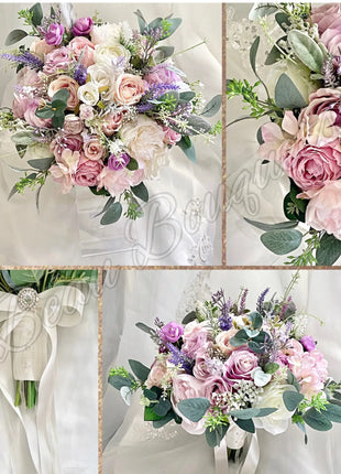 Silk Artificial Rose bouquet mauve, blush, lilac, Ivory round  Bridal flowers image 3