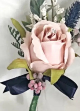 Gents, guest blush pink rose and thistle buttonhole Beaux Faux Flowers Shop