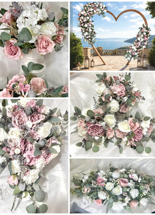 Dusky pink silk rose and grey scottish thistle bridal teardrop bouquet Beaux Faux Flowers Shop