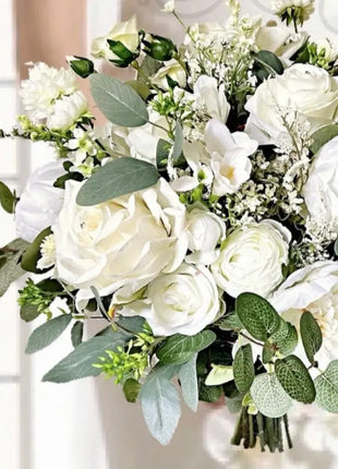 Artificial Rose, Peony in White, Ivory Round Spray silk Bridal Bouquet image 13