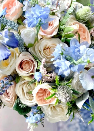 Artificial Wedding Flowers Bridal peony Bouquet in White, Ivory, Pink & Blue image 8