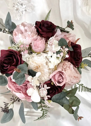 Silk Rose, peony round Bridal Bouquet Wedding Flowers in dusky pink & Ivory image 3