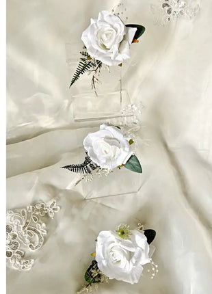 Artificial Roses, Peonies in White Ivory Round Spray Bridal Bouquet | Wedding Fl image 3