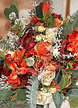 Artificial Wedding Flowers in Orange, Plum, Ivory Teardrop Bridal Bouquet image 2