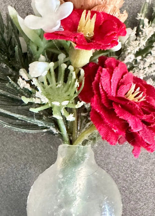Flower fridge magnet gift wedding favour in  wintry reds with glass vase image 3