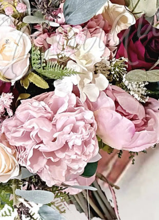 Silk Rose, peony round Bridal Bouquet Wedding Flowers in dusky pink & Ivory image 8