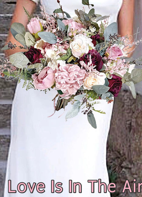 Silk Rose, peony round Bridal Bouquet Wedding Flowers in dusky pink & Ivory image 0