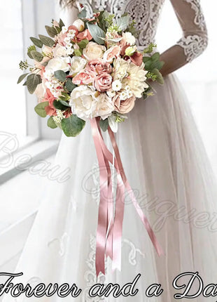 Silk Artificial Rose bouquet mauve, blush, navy, Ivory round  Bridal flowers image 0