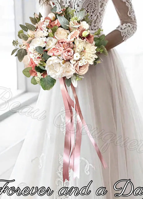 Silk Artificial Rose bouquet mauve, blush, navy, Ivory round  Bridal flowers image 0