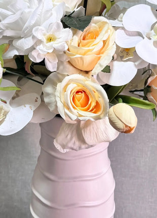 Silk Floral Arrangement in lemon yellow rose, orchid and tulips |Lemon drop Way home decor Beaux Faux Flowers Shop