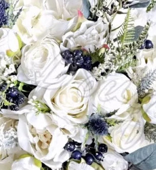 THIS MAGIC MOMENT Scottish Spray brides bouquet in ivory white with roses and thistles