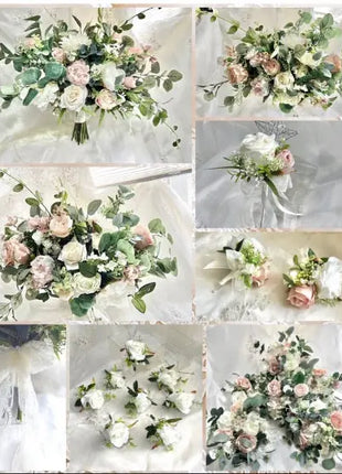 Collage of various wedding flower arrangements on a white background