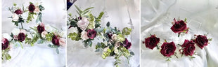 Silk Plum purple Rose, hydrangea Cascading Bridal Bouquet Wedding Flowers with Burgundy and Ivory Beaux Faux Flowers Shop