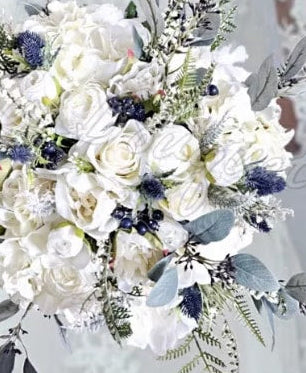 THIS MAGIC MOMENT Scottish Spray brides bouquet in ivory white with roses and thistles