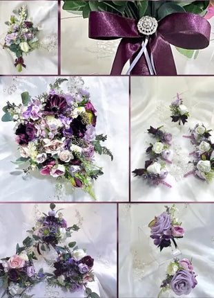 Silk Rose, lavender, lilac, plum bridal bouquet teardrop Bridal flowers Beaux Faux Flowers Shop