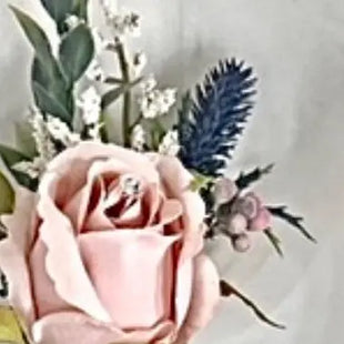 Gents, guest blush pink rose and thistle buttonhole Beaux Faux Flowers Shop