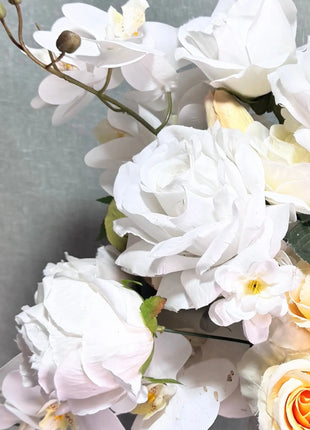 Silk Floral Arrangement in lemon yellow rose, orchid and tulips |Lemon drop Way home decor Beaux Faux Flowers Shop