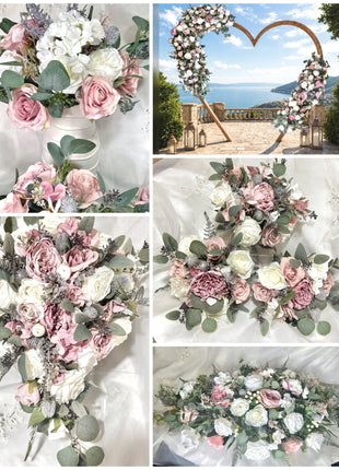 Dusky pink silk rose and grey scottish thistle bridal teardrop bouquet Beaux Faux Flowers Shop