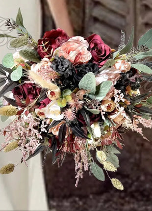 Bouquet of flowers with a mix of colors and textures on a blurred background