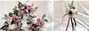 Two floral bouquets with pink and white flowers on a light background