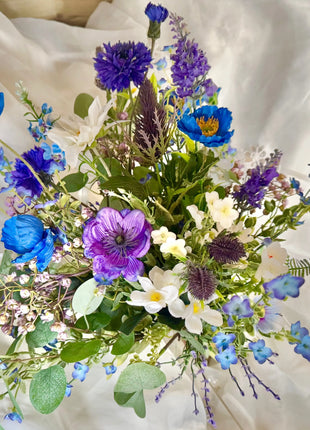 Scottish wildflowers, thistle  Bridal Bouquet Wedding Flowers blues purples