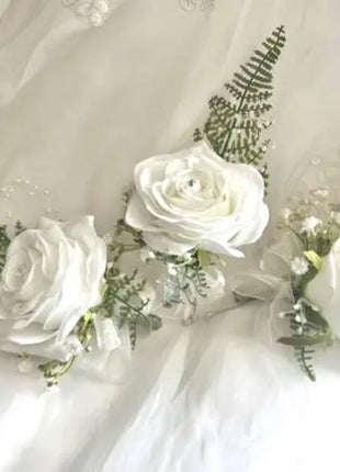 Artificial Roses & Peonies , Cream, Ivory Teardrop Bridal Bouquet Wedding Fl Beaux Faux Flowers Shop