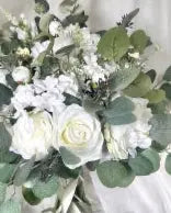 Artificial Roses, Peonies in White Ivory loose Round Spray Bridal Bouquet Wedding Flowers Beaux Faux Flowers Shop