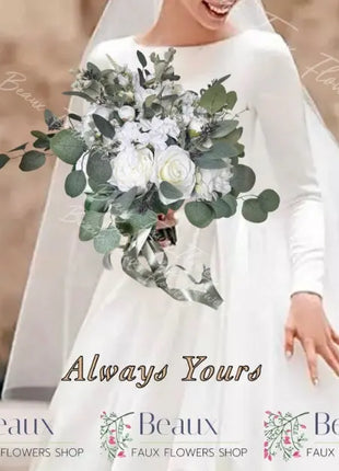 Artificial Roses, Peonies in White Ivory loose Round Spray Bridal Bouquet Wedding Flowers Beaux Faux Flowers Shop