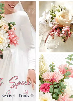 Silk large Chrysanthemum pink Bridal Bouquet in sorbet shades of coral and cerise pink Beaux Faux Flowers Shop