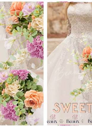 Silk large Bridal spray Bouquet Roses, Peony in sorbets, peach ivory and lilac Beaux Faux Flowers Shop