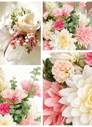 Silk large Chrysanthemum pink Bridal Bouquet in sorbet shades of coral and cerise pink Beaux Faux Flowers Shop