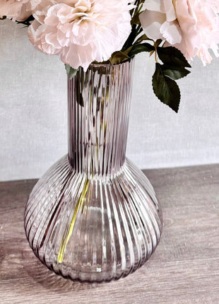Elegant Glass Vase, Soft Grey Glass Decor, 30cm Serenity Vase - Beaux Faux Flowers Shop