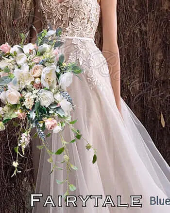 Wedding flowers in white, blush, blue silk rose peony Cascading bride bouquet Beaux Faux Flowers Shop