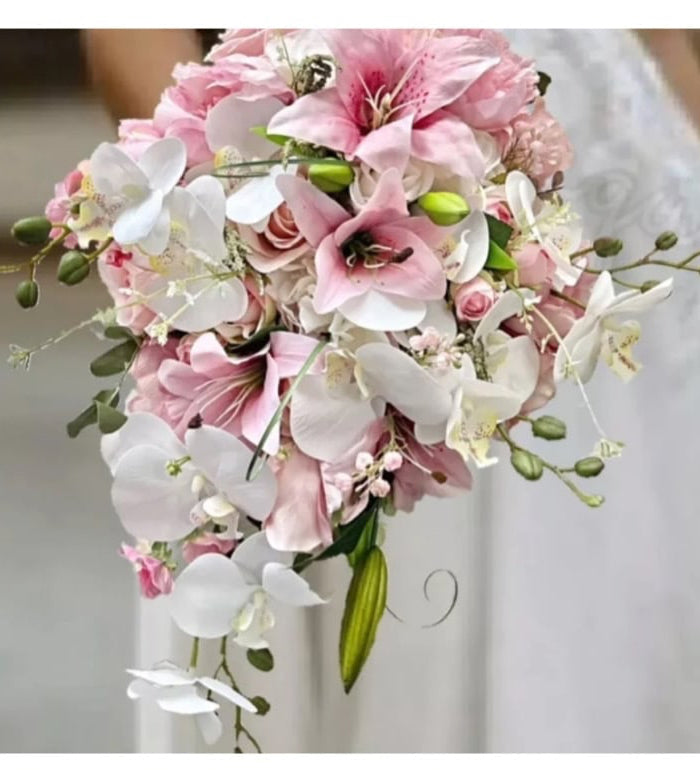 Collage of wedding-related images including flowers, a couple, and a bride in a white dress.