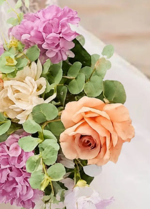 Silk large Bridal spray Bouquet Roses, Peony in sorbets, peach ivory and lilac Beaux Faux Flowers Shop
