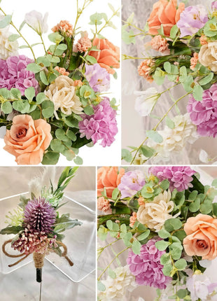 Silk large Bridal spray Bouquet Roses, Peony in sorbets, peach ivory and lilac Beaux Faux Flowers Shop