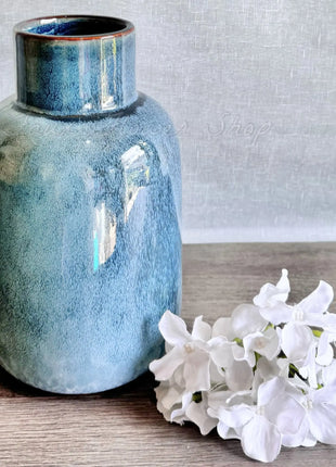 Ceramic Vase in Blue Reactive Glaze, Lagoona Vase Beaux Faux Flowers Shop