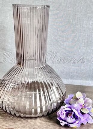 Elegant Glass Vase, Soft Grey Glass Decor, 30cm Serenity Vase - Beaux Faux Flowers Shop