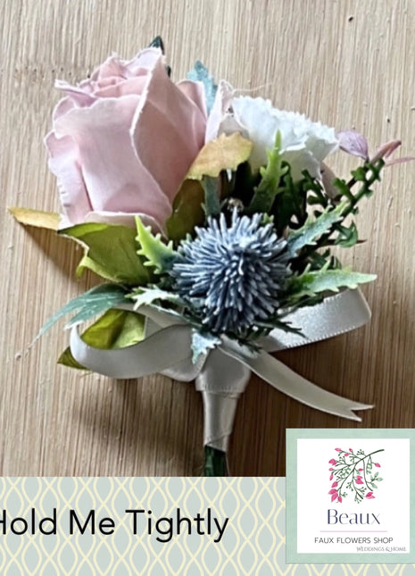 Scottish thistle, rose buttonhole for Groom , Guest , Mens in dark navy blue  image 0