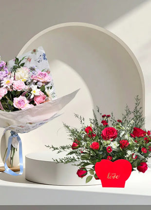 Silk Floral Proposal Bouquet in pastel pink, blue and lilac, valentines gift bouquet Beaux Faux Flowers Shop