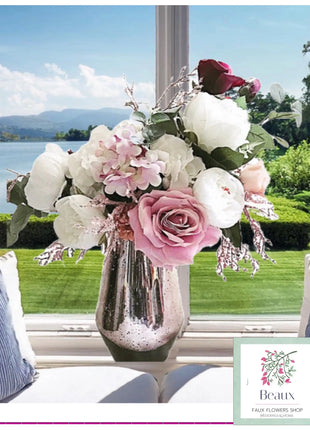 Silk Floral Arrangement in Blush Pink Peony, Mauve Rose | Palace Way home decor image 0