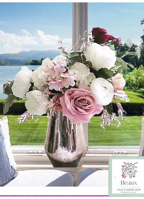 Silk Floral Arrangement in Blush Pink Peony, Mauve Rose | Palace Way home decor image 0