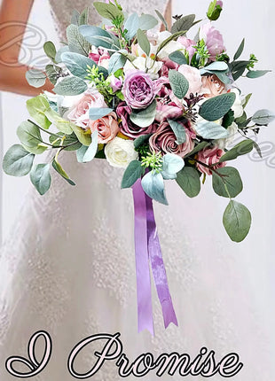 Silk Rose, lilacs, pink, mauve, Ivory teardrop Bridal flowers image 0