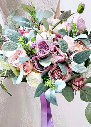 Silk Rose, lilacs, pink, mauve, Ivory teardrop Bridal flowers image 5