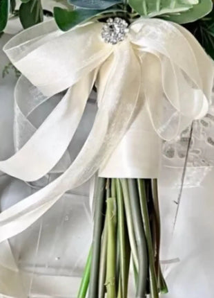 Scottish thistle, rose Bridal Bouquet, Artificial Flowers in White, Ivory, Blue image 5